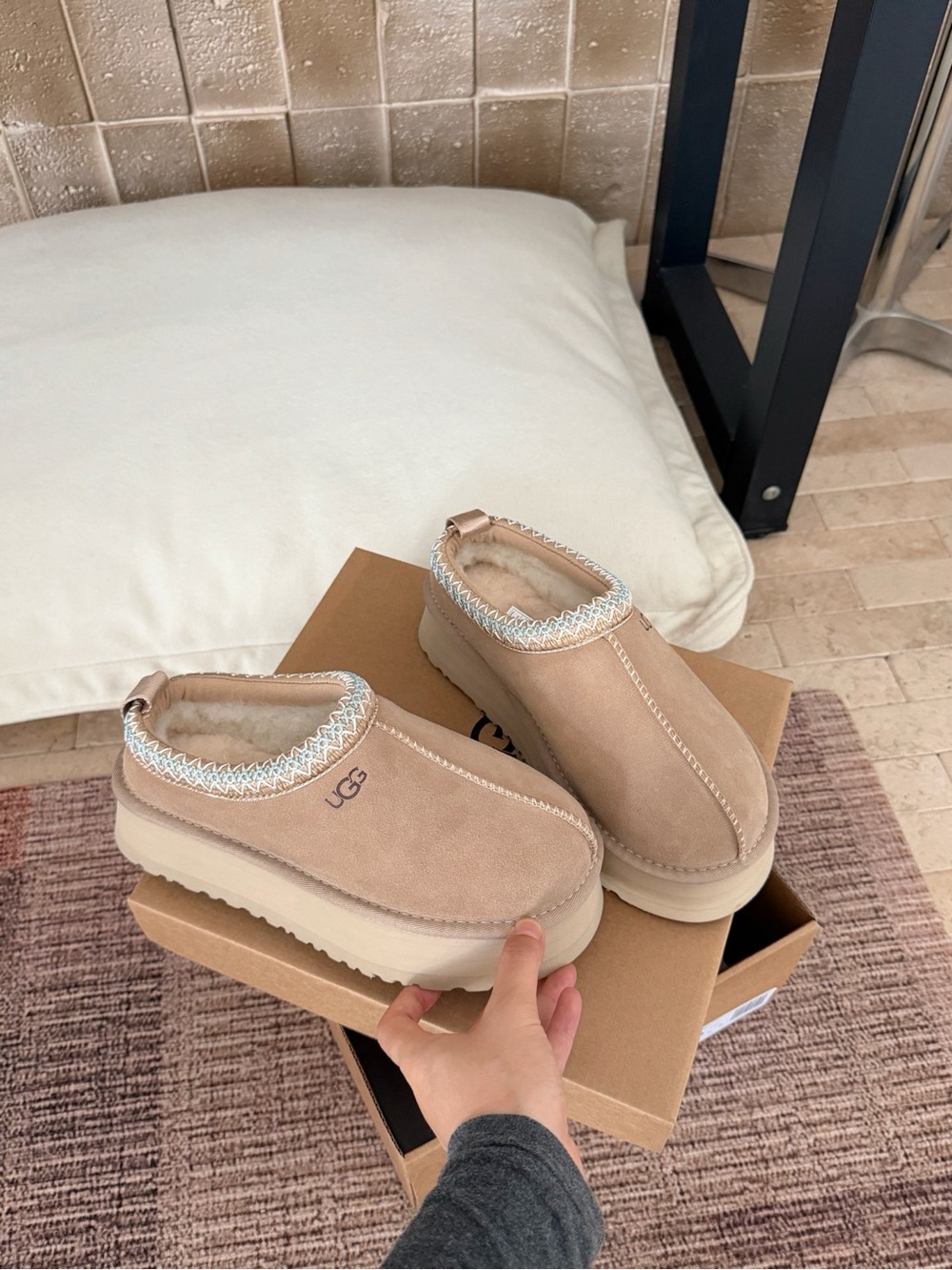 UGG Women's Chestnut Slip-On Shearling Lined Platform Slippers